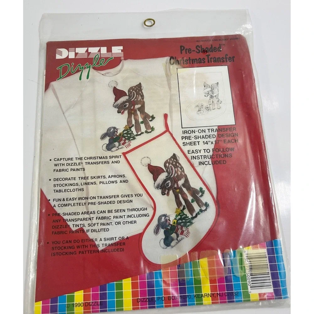 Dizzle Dizzler 1990  Pre Shaded Christmas Transfer Reindeer Bunny 50090  Pattern